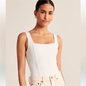 Abercrombie & Fitch White Square-Neck Bodysuit, Size Small